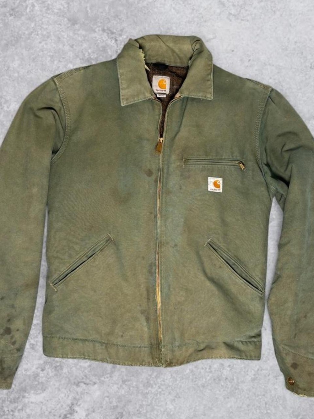 Vintage Carhartt J97 MOS Blanket Lined Detroit Jacket Small Custom Dyed Green